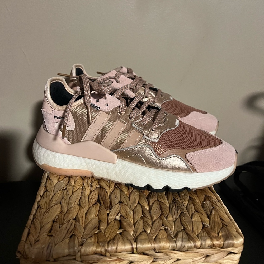 Adidas Women's Rose Gold and Tan Sneakers
